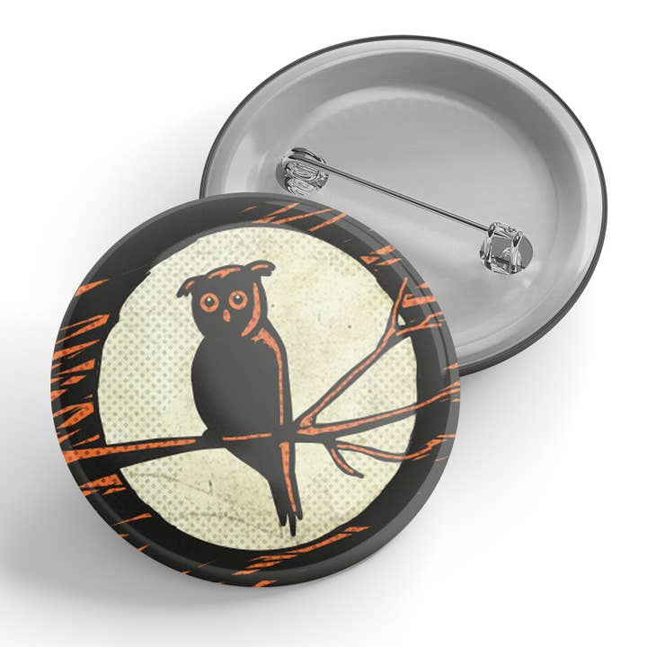Schaltfläche „Spooky Owl“ für den Großhandel von Black River Letterpress & Paper Co.