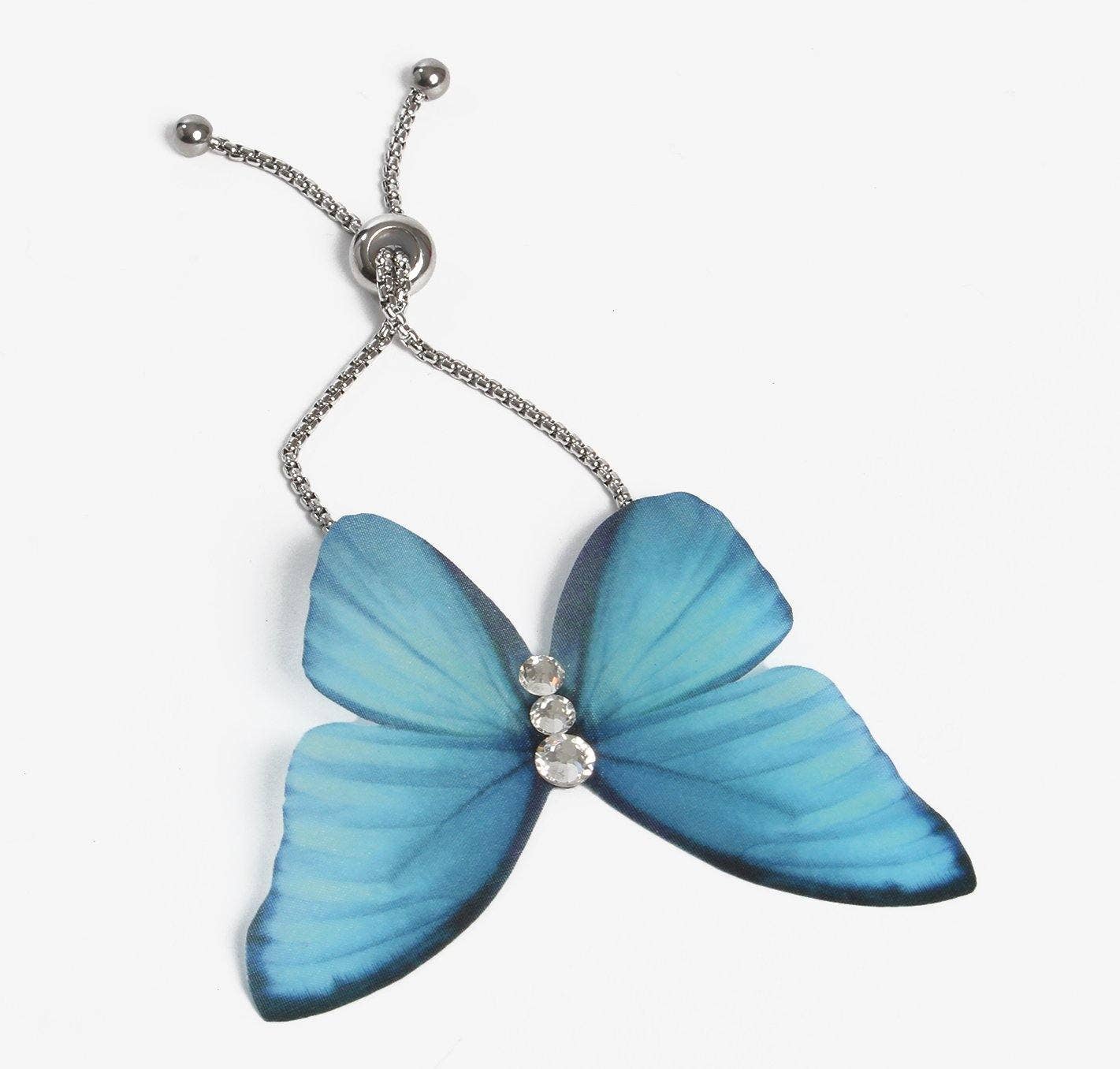 Fashion Butterflies - Wholesale Bedelarmbandje - Hemelsblauwe zijden vlinder verstelbare armband1