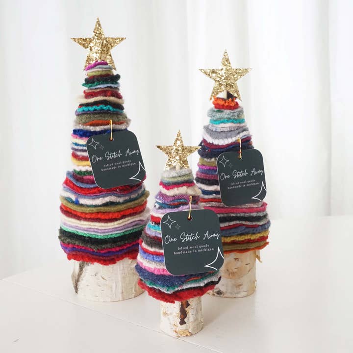 One Stitch Away - Wholesale Christmas Decoration - Set of 3 Multicolor Felted Wool Christmas Trees3