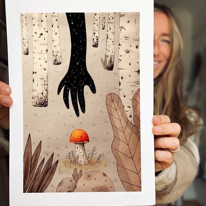 Stampa artistica a forma di fungo: «Magia in legno di betulla» per la vendita all'ingrosso da parte di Maia Walczak