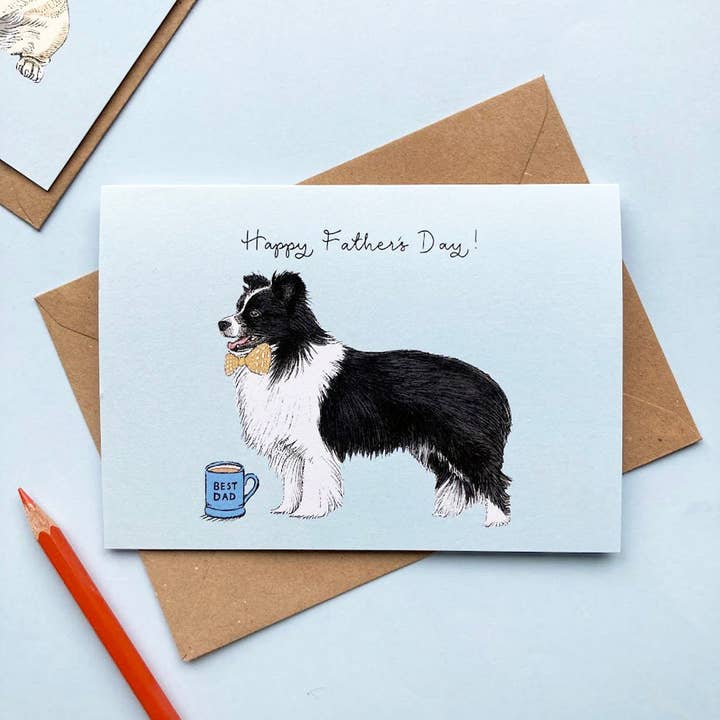 Border Collie Dog Father's Day Card for wholesale by Amelia Illustration