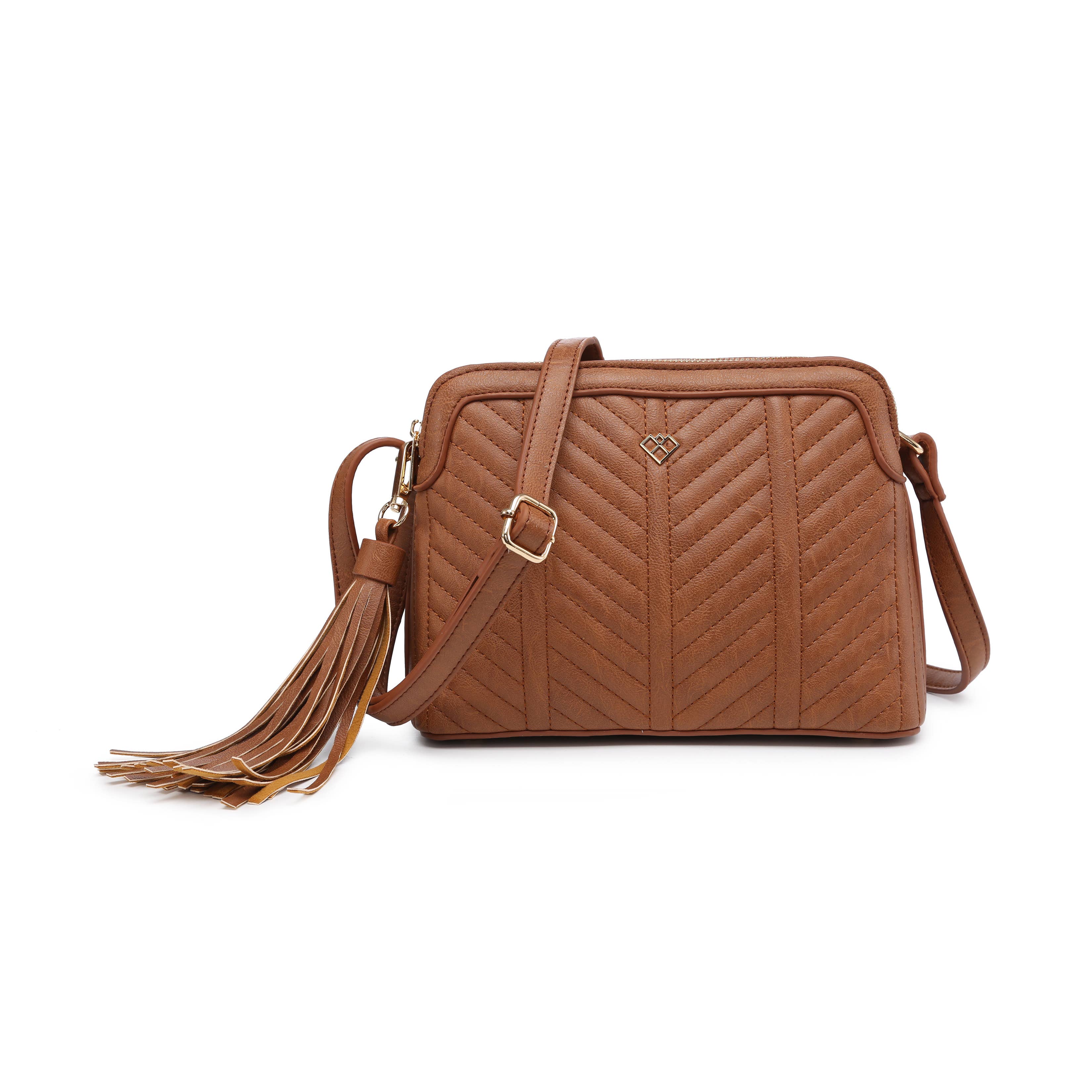 Papaya Fashion Ltd – wholesale Crossbody bag – Women's – CC022-Tassel Two Zip Top Compartments Cross Body Bag1