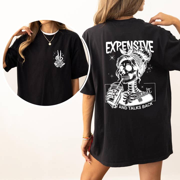Refinery Number One LLC – Großhandel Tunika – Damen – Teuer, schwierig, spricht zurück, Wilde Frau, Mama, Mutter, Skelett, Retro, Comfort Colors T-Shirt