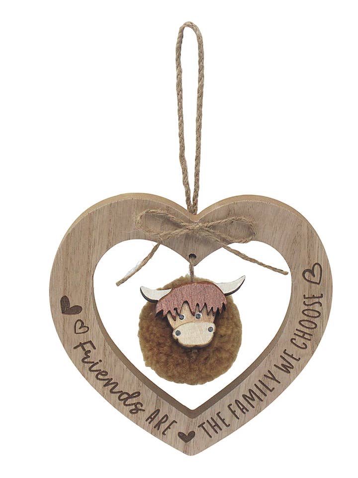 LP76727 - Hanging Highland Cow Wooden Plaque for wholesale by David Fischhoff Ltd