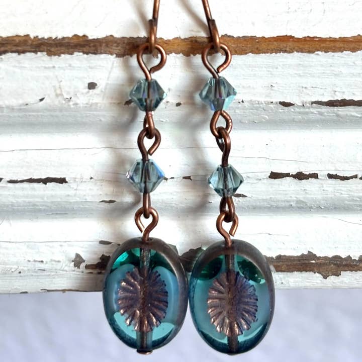 Brincos de Cristal Swarovski Azul e Safira Indiana – Antigo Co por atacado de The green antique trunk