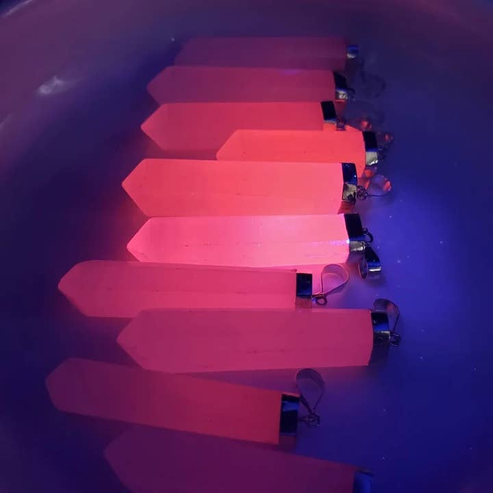 Metaphysical & Healing Crystals - Wholesale Individual Charm/Pendant - PINK CALCITE PENDANTS FLUORESCENT WITH STERLING SILVER1