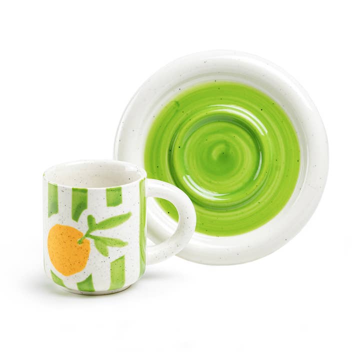 Grace Teaware - Wholesale Coffee/Tea Cup - Citrus Stripe 4oz Demitasse Cup and Saucer