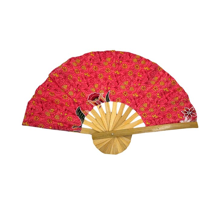 Earths Elements Wholesale - Wholesale Handheld Folding Fan - Floral Fabric Wooden Folding Fan - Assorted