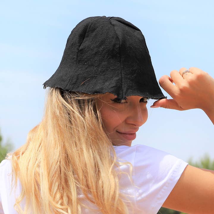 Black linen hat, urban outfit for wholesale by Purple Sardine