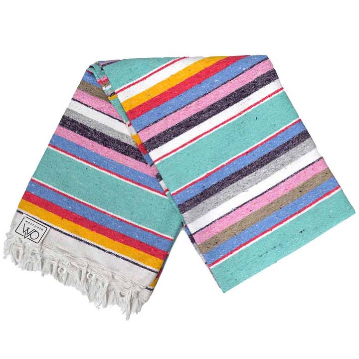 West Path - Vente Plaids - Couverture mexicaine serape pastel menthe 100 % coton