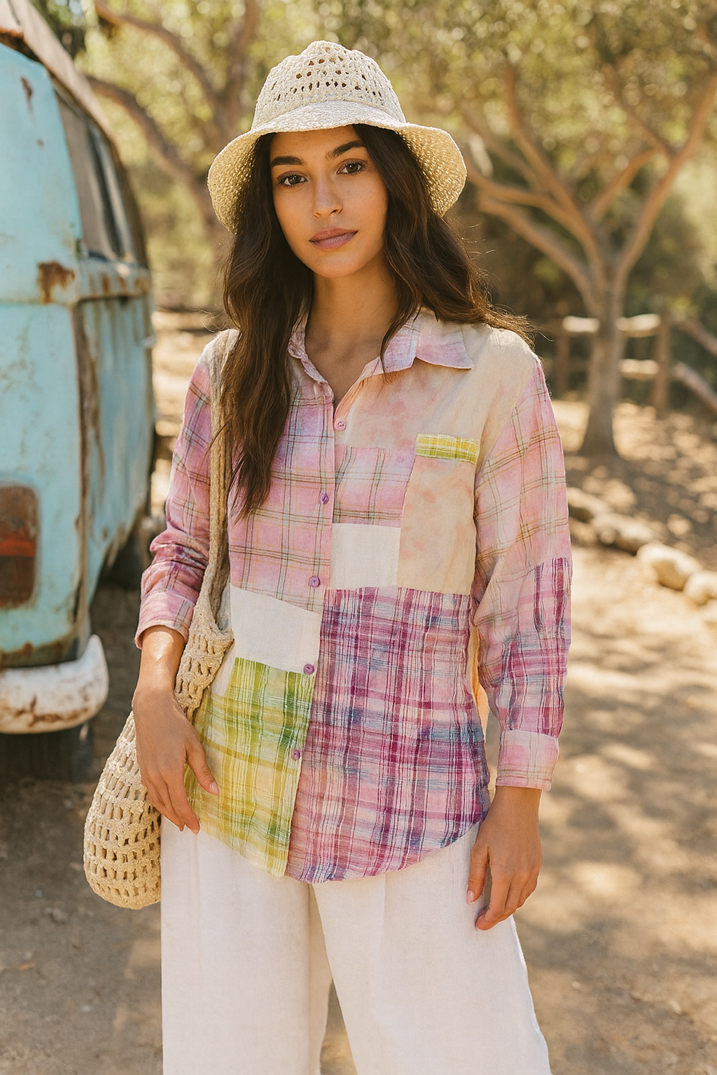 The Nu Vintage - Wholesale Button Down Shirt - Women's - The Daria Patchwork Shirt0
