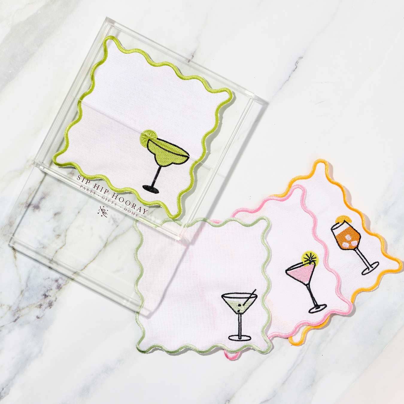 Sip Hip Hooray - Wholesale Dinner & Cloth Napkin - Embroidered Cocktail Napkins with Reusable Acrylic Box 1