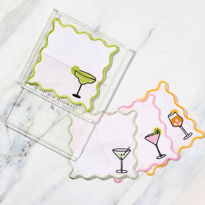 Sip Hip Hooray - Wholesale Dinner & Cloth Napkin - Embroidered Cocktail Napkins with Reusable Acrylic Box 1