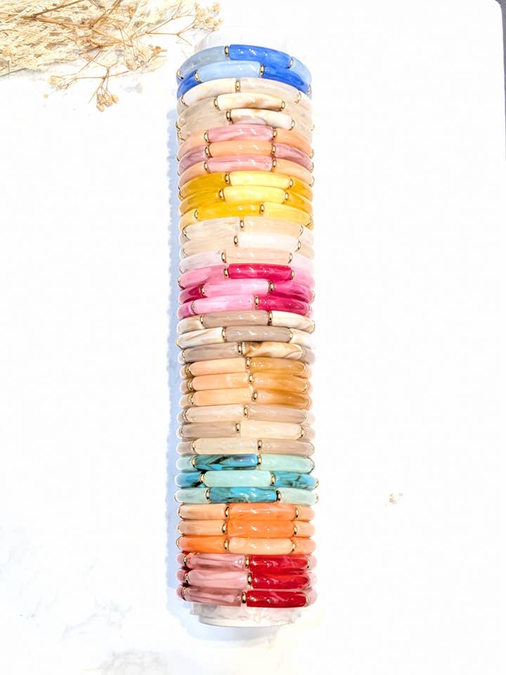 Set of 35 bracelets Elastic bracelet 1cm Kecy resin for wholesale by LOLO & YAYA