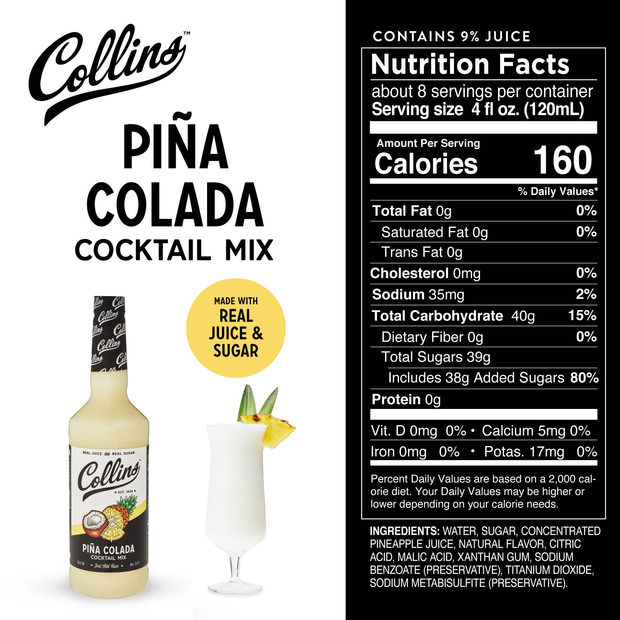 Collins - Wholesale Cocktail Mix/Syrup - Real Sugar Pina Colada Cocktail Mix 32 oz3