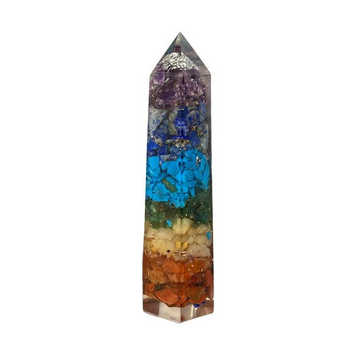 Orgonite Obelisk Tower, 8x2x2cm, Various stones for wholesale by Heaven Spring Ltd