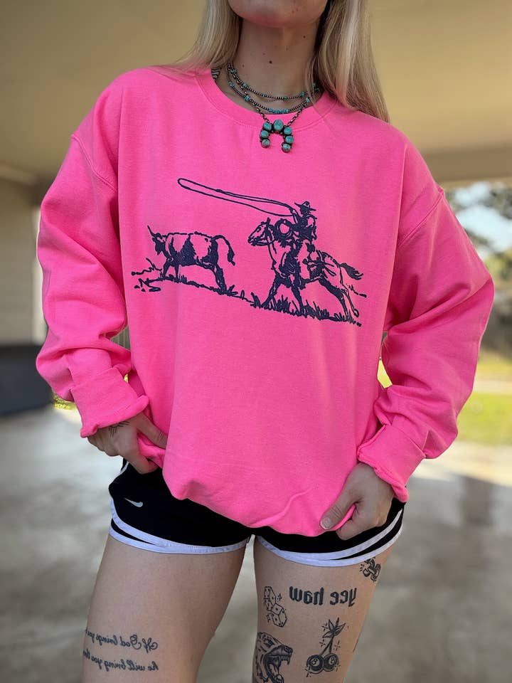 The Roper Crewneck (Hot Pink) for wholesale by Gunpowder and Glam Boutique
