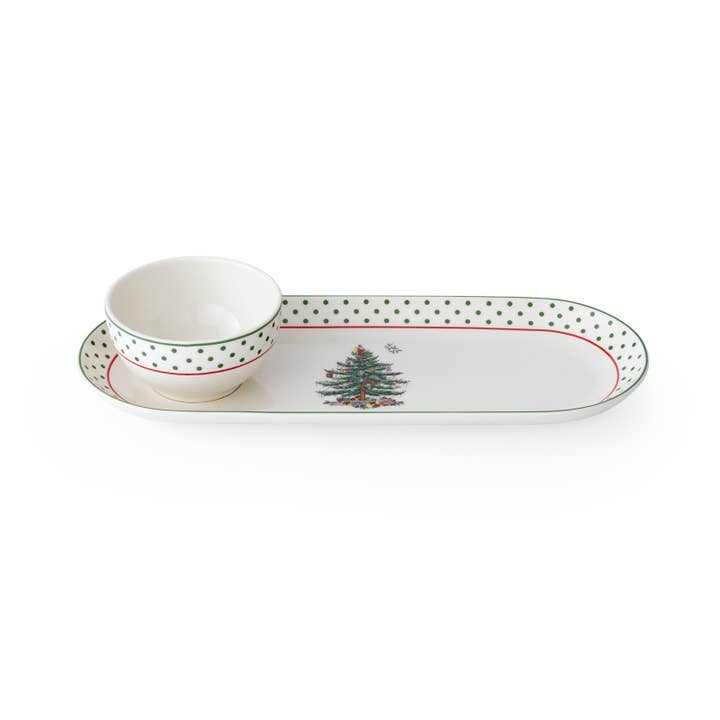 Spode Christmas Tree Polka Dot Oval Chip n Dip for wholesale by Portmeirion, Spode, Pimpernel, Nacthmann, Wrendale Designs