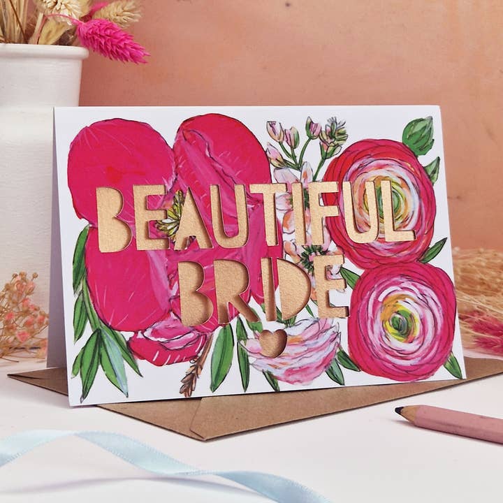 Beautiful Bride Paper Cut Card for wholesale by Miss Bespoke Papercuts