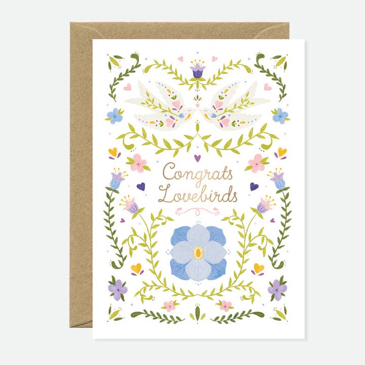 Tillykke Kærlighedsduer - Kort - Guldfolie for engroshandel hos ALL THE WAYS TO SAY - Europe