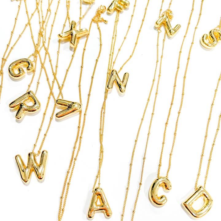 Savvy Bling - Wholesale Pendant/Charm Necklace - Initial Balloon Bubble Gold Necklace