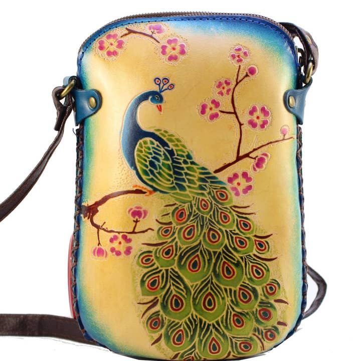 läder Peacock Rectangle Pouch handväska handväska acrossbody för wholesale av Sunflower Handmade leather inc