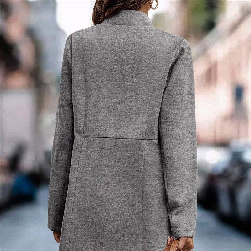 FurDecoration – wholesale Coat – Women’s – Solid Color Mid-Length Half Open Collar Tweed Coat6