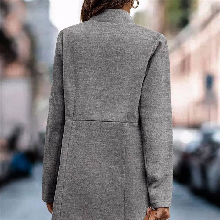 FurDecoration – wholesale Coat – Women’s – Solid Color Mid-Length Half Open Collar Tweed Coat6