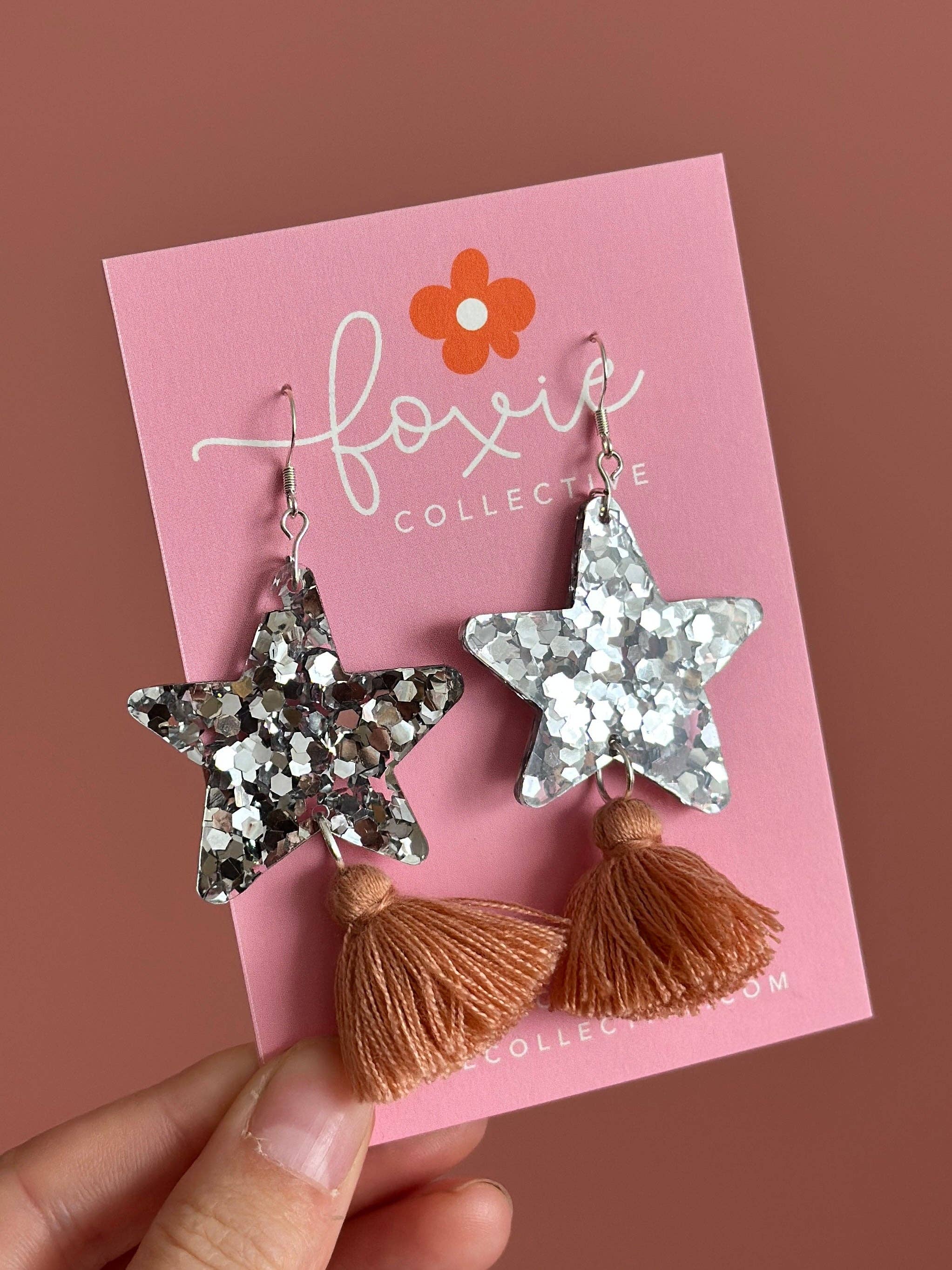 Foxie Collective - Wholesale Dangle Earrings - Custom Star Dust Dangles | Silver or Gold | Select Tassel Colour | WHOLESALE12