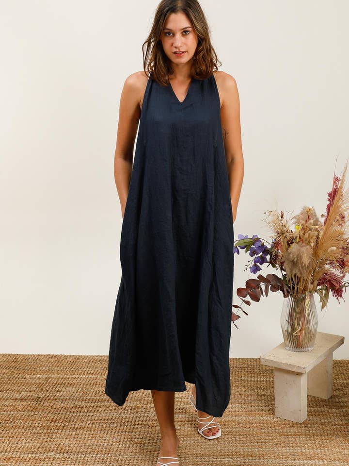 vestido 26000 100% linho por atacado de la maison des fibres naturelles