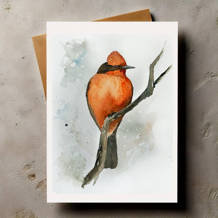 Bird Greeting Card Vermillion Fly Catcher for wholesale by Bonzo