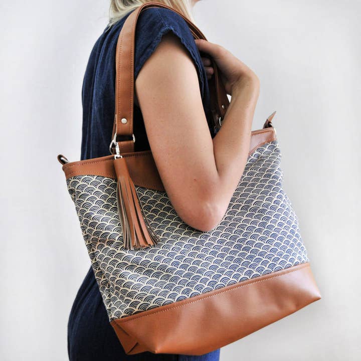 Georgina Shoulder Bag - Blue Japanese Wave for wholesale by Lauren Holloway