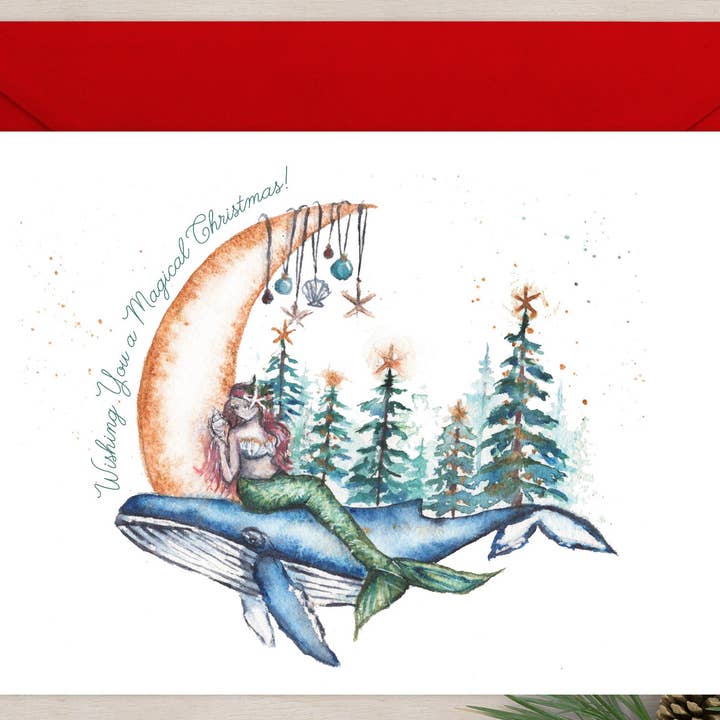 Carte de vœux de Noël vierge avec croissant de lune 5 x 7 cm pour la vente par ALR Designs