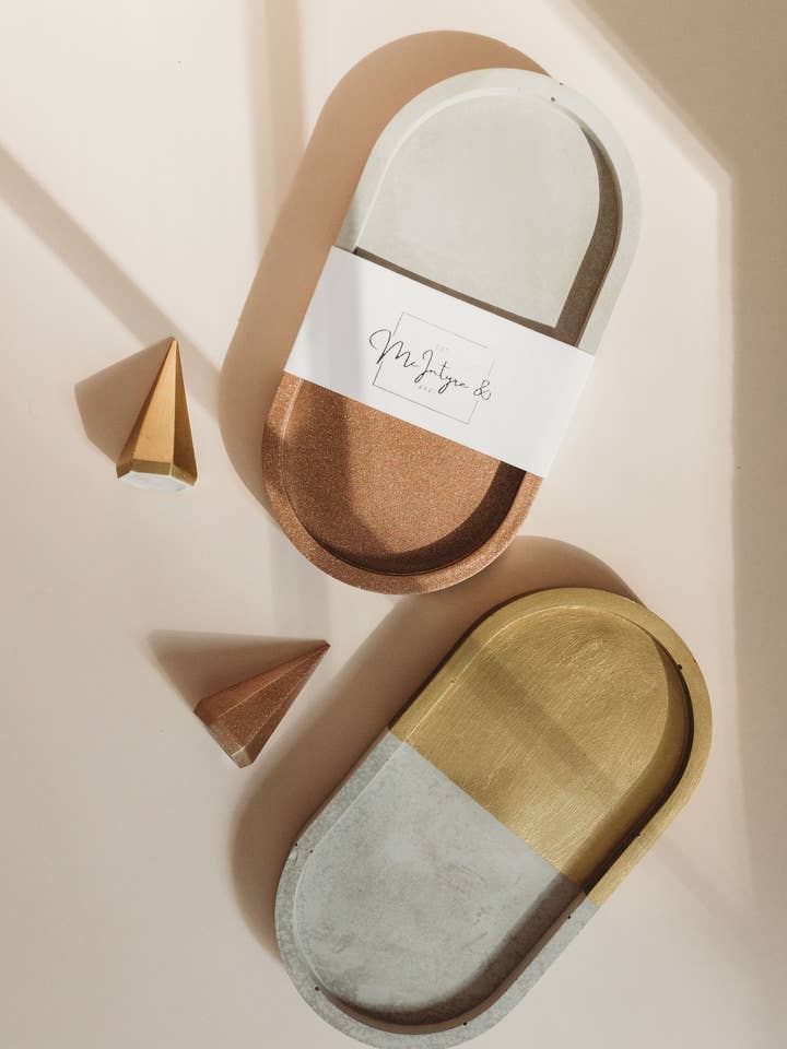 Concrete Oval Tray Rose Gold for wholesale by Alex + Theo