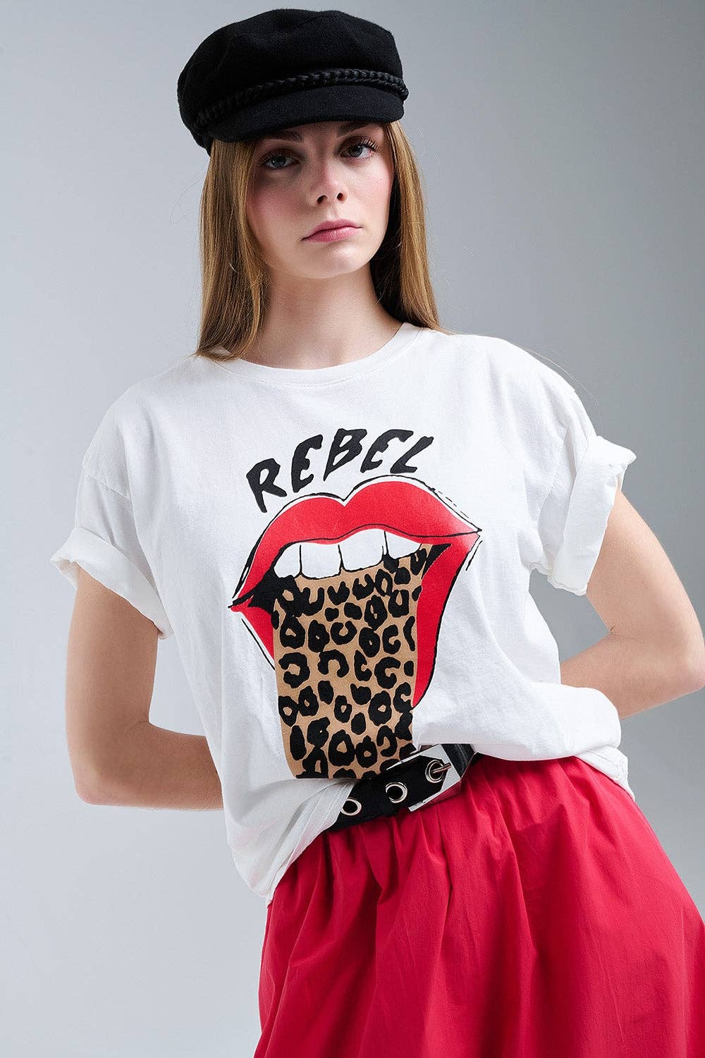 Relaxed White T-shirt With Rebel and Lips Graphic Print for wholesale on Faire1