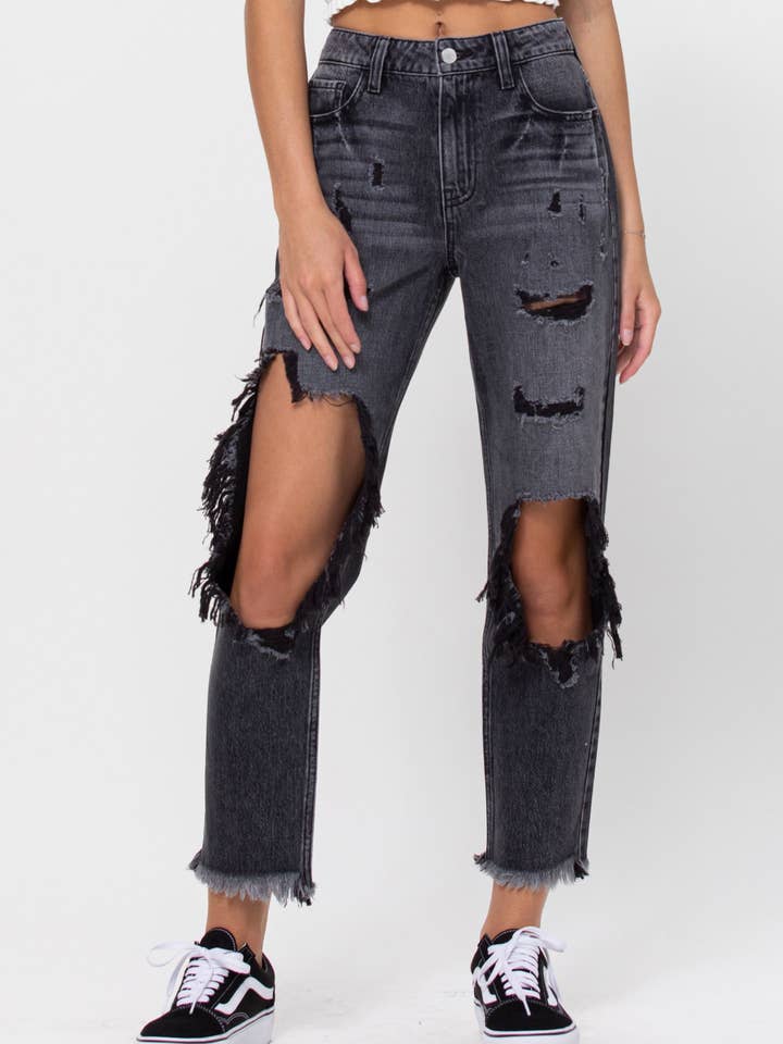 WV78201BF-ACD High Rise Destroy Slim Boyfriend Jean for wholesale by Cello Jeans