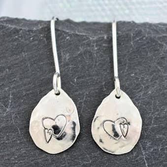 Double Heart Teardrop Earrings for wholesale by Silver Wolf Productions