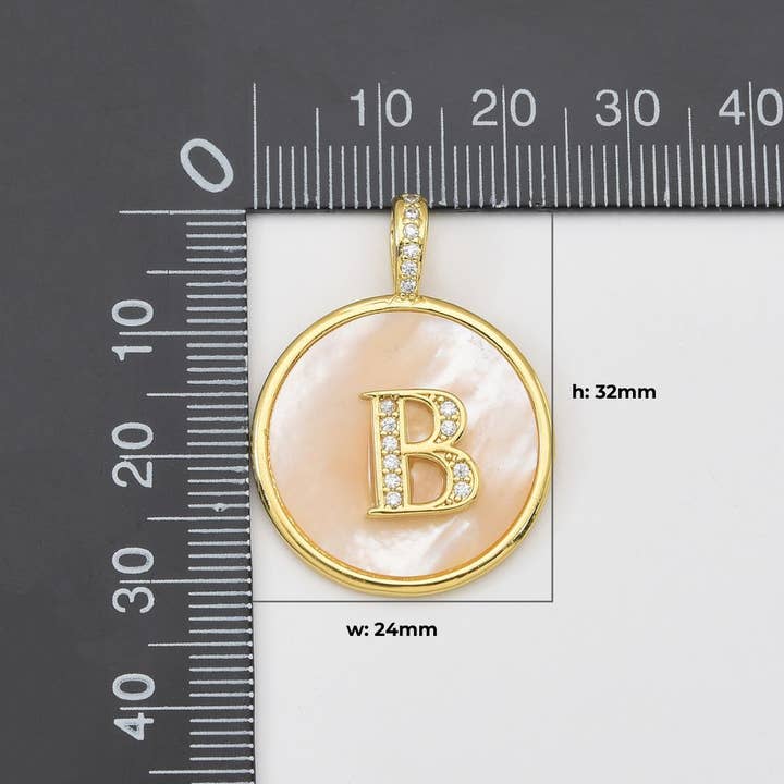 Beads Creation - Wholesale Individual Charm/Pendant - Mother of Pearl Initial Letter Charm Pendant, CP20381