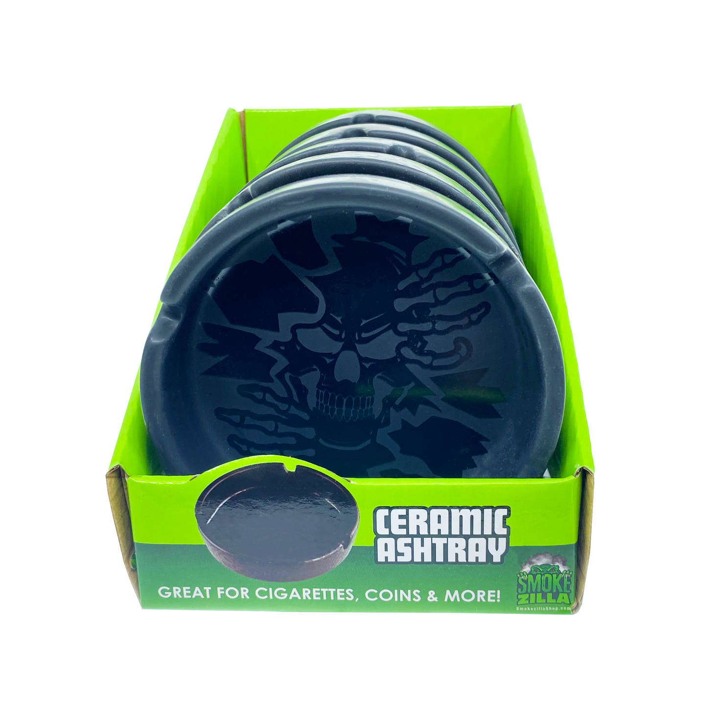 Novelty Brands - Wholesale Ashtray - Smokezilla Ceramic Round Black Ashtray - 5/Display3