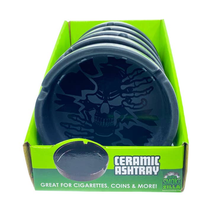 Novelty Brands - Wholesale Ashtray - Smokezilla Ceramic Round Black Ashtray - 5/Display3
