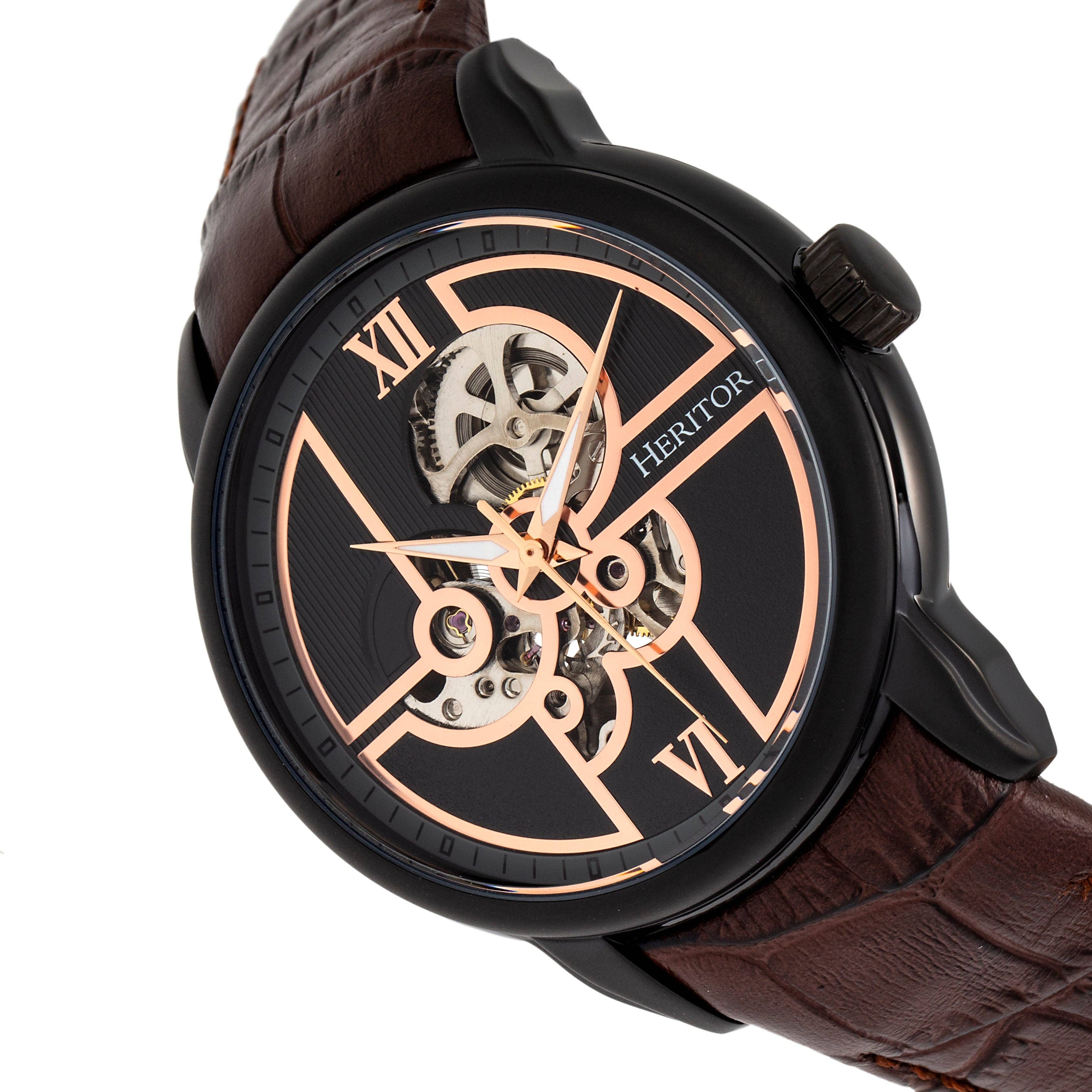 Heritor Automatic - Wholesale Wrist Watch - Men's - Heritor Automatic Sanford Semi-Skeleton Leather-Band Watch21