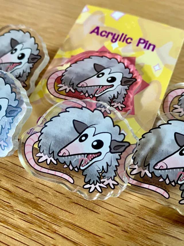 Opossum 1.5" Acrylic Pin for wholesale by Designs by Diana - twinkletaters