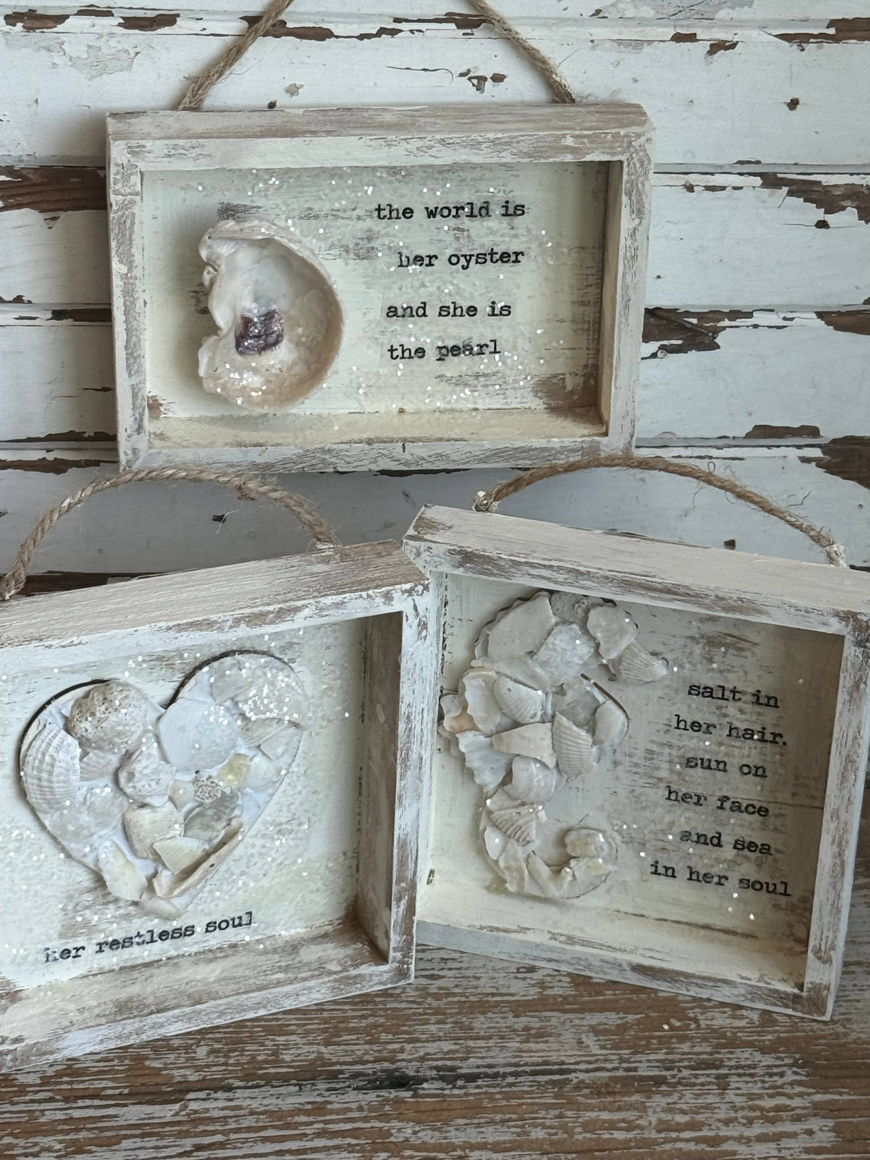 UnfiniSHEd - Wholesale Sign - Oyster Seashell Shadowbox,Coastal Decor :world is her oyster1