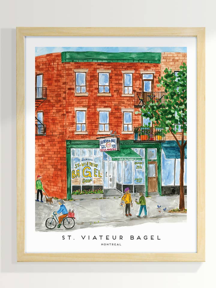 Impression artistique 8x10 pouces de la boulangerie de bagels St. Viateur de Montréal pour la vente par The Paperhood