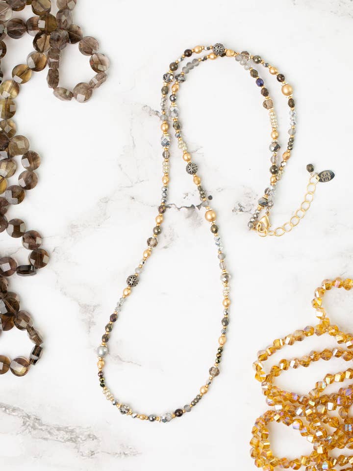 Silber & Gold 27-29" Perlen-, Kristall-, Pyrit-Einfache Halskette für den Großhandel von Anne Vaughan Designs Jewelry