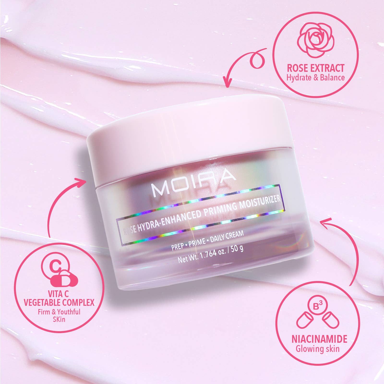 Moira Cosmetics – Engroshandel Fugtighedscreme til ansigtet – Moira Rose Hydra-Forbedrende Primerfugtgiver1