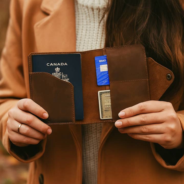 Leather Passport Holder - Snap Closure for wholesale by Hides