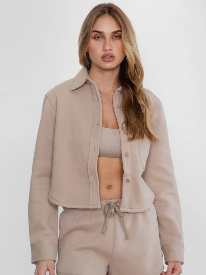 TICTOC - Wholesale Shirt Jacket/Shacket - Women's - JENNIE Plush Fleece Lounge Cropped Button Shirt Shacket3