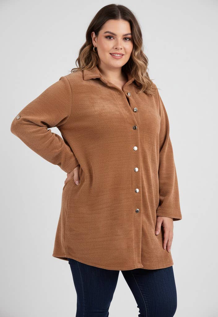 Pomme Rouge Paris - Wholesale Button Down Shirt - Women's - Long corduroy shirt camel (T20688)0