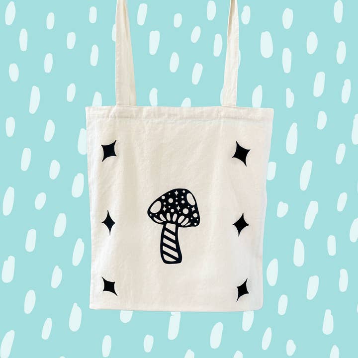 Diamond Mushroom Cotton Tote Bag - Natural for wholesale by Soul Queen Art Co.